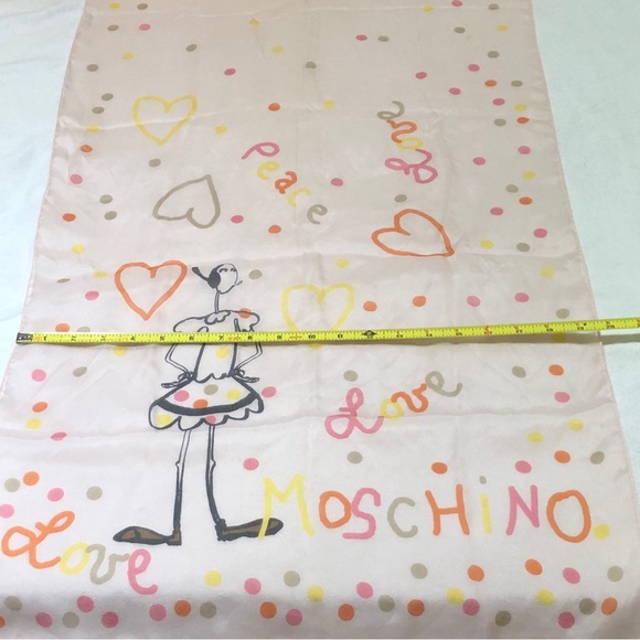 Authentic Moschino Scarf, 100% Silk, 19 1/2”Wx60”L, Pink, Olive Oyl, Love, Piece - Picture 11 of 11